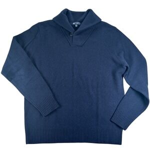 J. Crew Lambswool Sweater Women Large Navy Blue Shawl Collar Preppy Classic